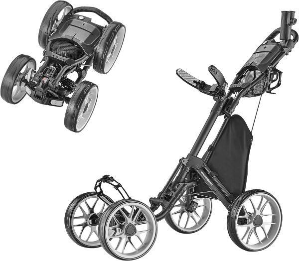 CaddyTek 4 Wheel Golf Push Cart - Caddycruiser One Version 8 1-Click Folding Trolley