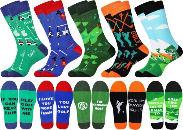 Jeasona Mens Crazy Golf Crew Socks - Unique Gifts for Golf Lovers